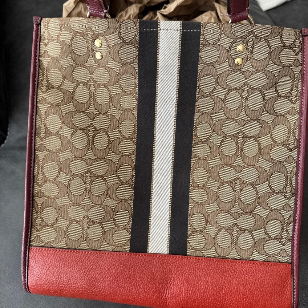Coach Dempsey Brown and Orange Signature Tote - Picture 5 of 6